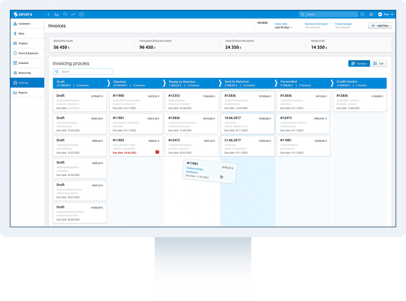 Sales kanban in Severa